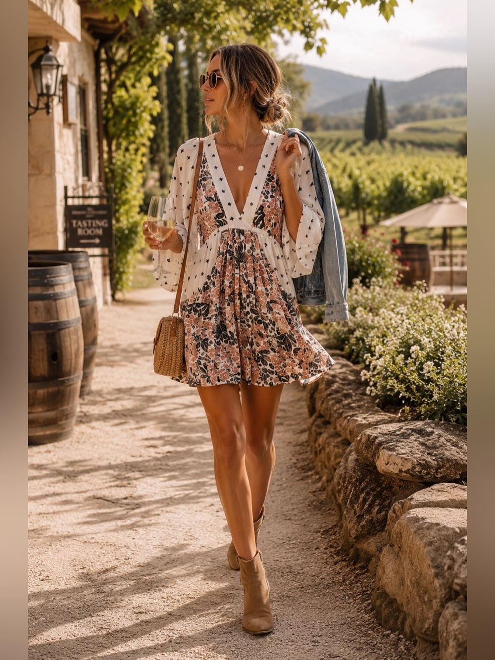 Free People Tallula White Print Long Sleeve Mini Dress Women’s Size M